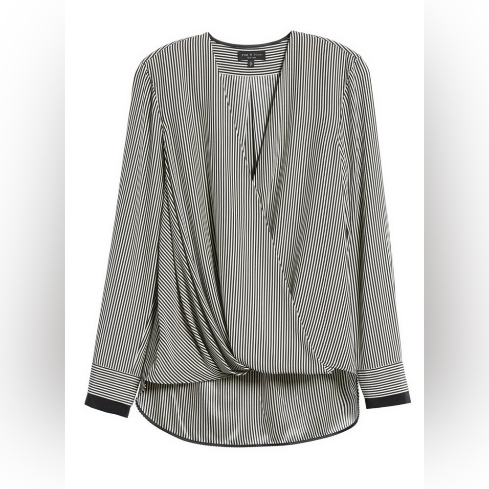 Rag & Bone Silk Blouse Victor Stripe V-Neck Sz M - Picture 5 of 10